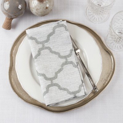Gray Polyester Moroccan Design Dinner Napkins Set of 4