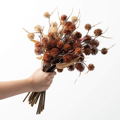 18" Artificial Fall Thistle Leaf Bush Set in Rich Brown and Beige