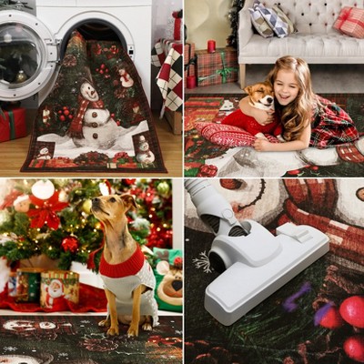 Christmas Area Rug Non Slip Living Room Throw Carpet Snowman Washable Soft Indoor Carpet Non-Shedding Rug for Bedroom Dining Room
