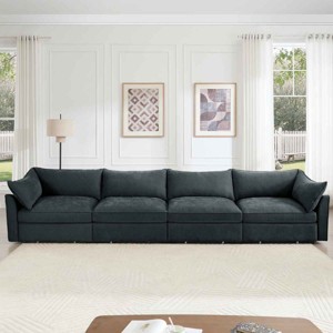 Modern 4-Seater Sofa with Crescent Armrests, Sectional Sofa with Pull-Out Storage Drawers, Sofa with Chenille Fabric Cushion-Cuddlewood - 1 of 4