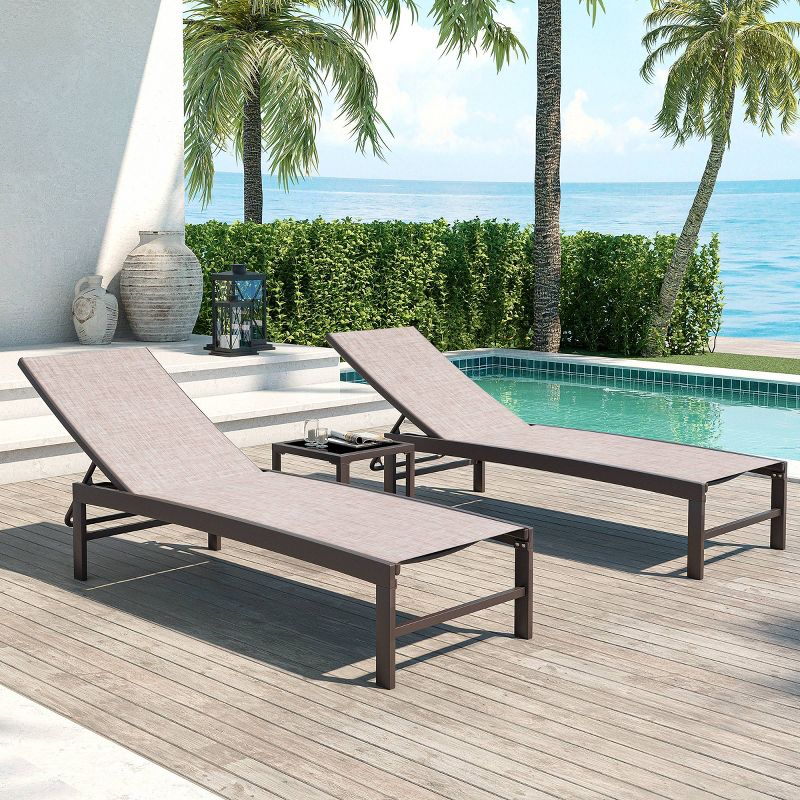 3pc Outdoor Five Position Adjustable Aluminum Curved Lounge Set Beige - Crestlive Products, 4 of 14