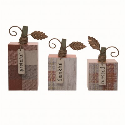 Transpac Wood 6.75 in. Multicolor Autumn Simply Thankful Pumpkins Set of 3