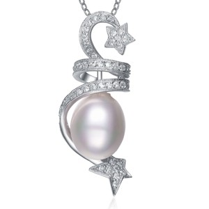 Guili Sterling Silver Cubic Zirconia Star Swirl Pearl Necklace - 1 of 2