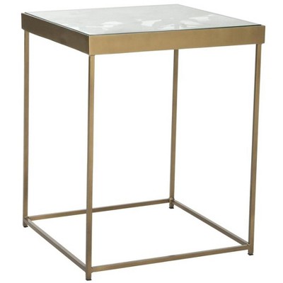 Antique Brass and Glass Leaf Square Side Table