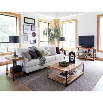 Ryegate 52" Natural Acacia Wood and Metal Media Console with Storage