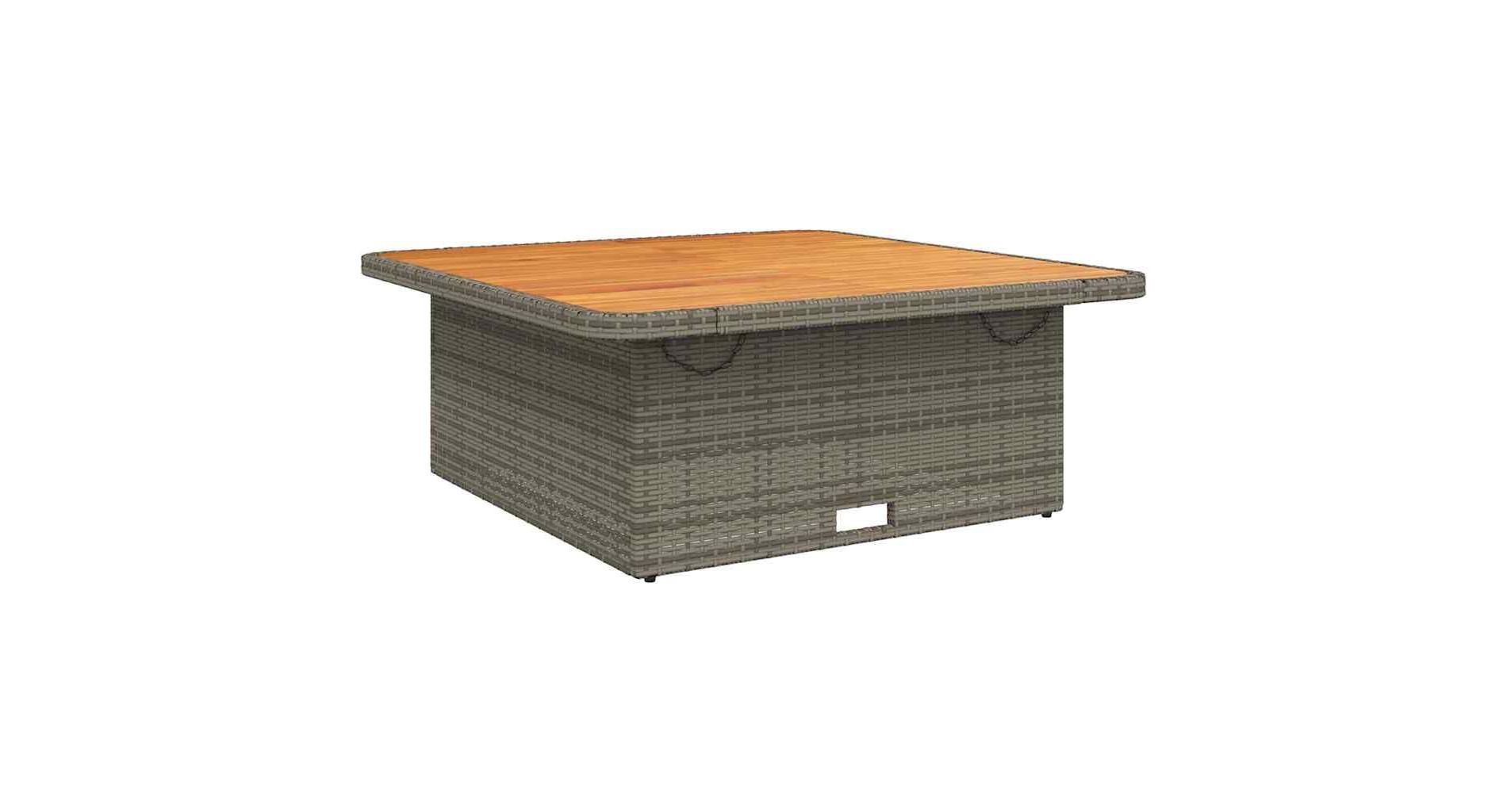 vidaXL Patio Table Gray 43.3"x43.3"x28" Poly Rattan and Acacia Wood