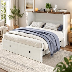 Full Size Murphy Bed Cabinet, Fold-Down Chest Bed with Charging Station ...