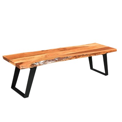 70" Solid Wood Live Edge Bench Brown - Timbergirl: Metal Legs, Modern Style, Seats 3