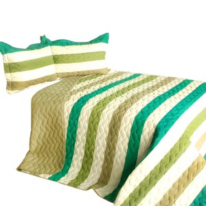 Slickblue 3 PC Handmade Full/Queen Quilt Set, Reversible Vermicelli Quilted, Horizontal Stripes, 37 Color Options - 1 of 4