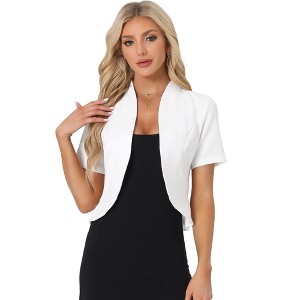 INSPIRE CHIC Women's Casual Open Front 3/4 Sleeve Collarless Business Blazer Cardigan - 1 of 4
