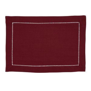 Saro Lifestyle Placemat with Hemstitched Border, 14"x20" Oblong, Burgundy (Set of 12) - 1 of 4