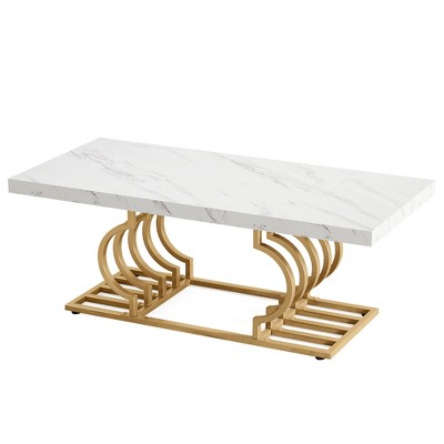 NicBex 47.24" W Rectangle Marble Coffee Table Center Dining Table with Metal frame for Living Room