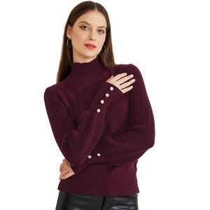 Allegra K Women's High Neck Long Sleeve Ribbed Stretch Winter Pullover Knit Sweater Top - 1 of 4