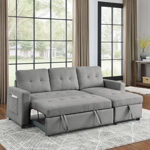 78.5" Sleeper Sofa Bed Reversible Sectional Couch with Storage Chaise and Side storage bag - 1 of 4
