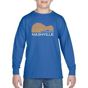 LA Pop Art Nashville Guitar - Boy's Word Art Long Sleeve T-Shirt - 1 of 4