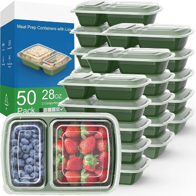 50 Pack Meal Prep Containers with Lids, 2-Compartment Reusable Food Storage