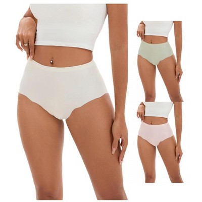 INSPIRE CHIC 3 Pcs Women's High-Waisted Full-Coverage Underwear Wave Trim No Trace Briefs