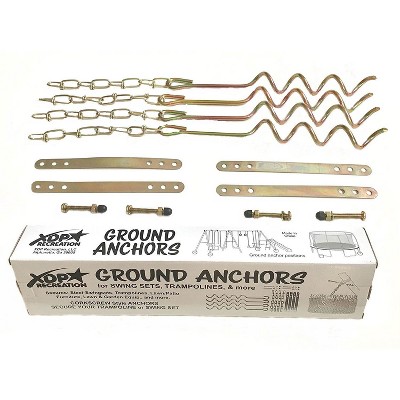 XDP Recreation Swing Set Backyard Playset Trampoline & Patio Furniture Metal Ground Anchor Kit w/ 10 inch Auger Style Ground Anchors and Hardware