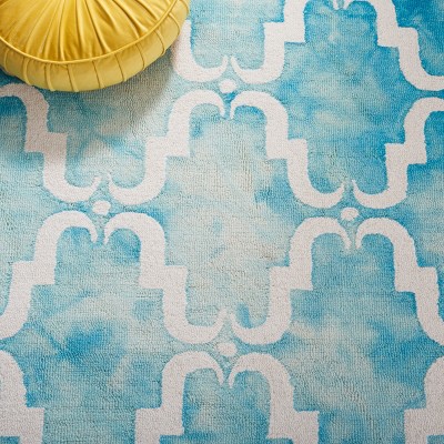 Ivory and Turquoise Hand-Tufted Wool Area Rug