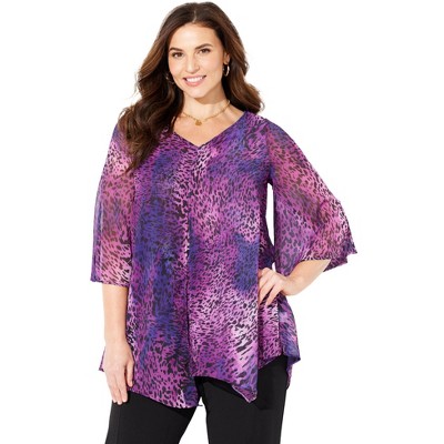 Catherines Women's Plus Size Split-Front Tiered Blouse