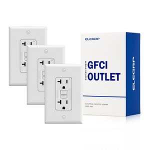 ELEGRP GFCI Outlet Self-Test, 20 Amp 125V NO Tamper Resistant Duplex wall outlet, with Glossy Wall Plate, UL Listed, White 3PC - 1 of 1