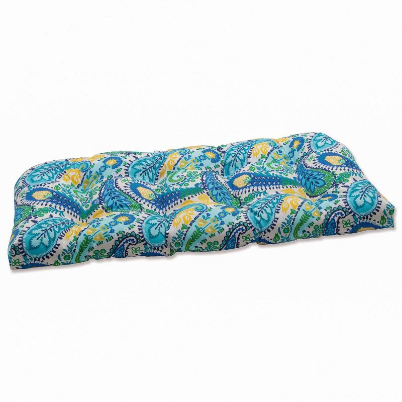 Outdoor/Indoor Wicker Loveseat Cushion Amalia Paisley Blue - Pillow Perfect, 1 of 6