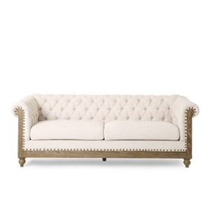Castalia Chesterfield Tufted Fabric 3 Seater Sofa with Nailhead Trim - Christopher Knight Home - 1 of 4