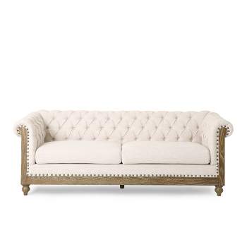 Castalia Chesterfield Tufted Fabric 3 Seater Sofa with Nailhead Trim - Christopher Knight Home