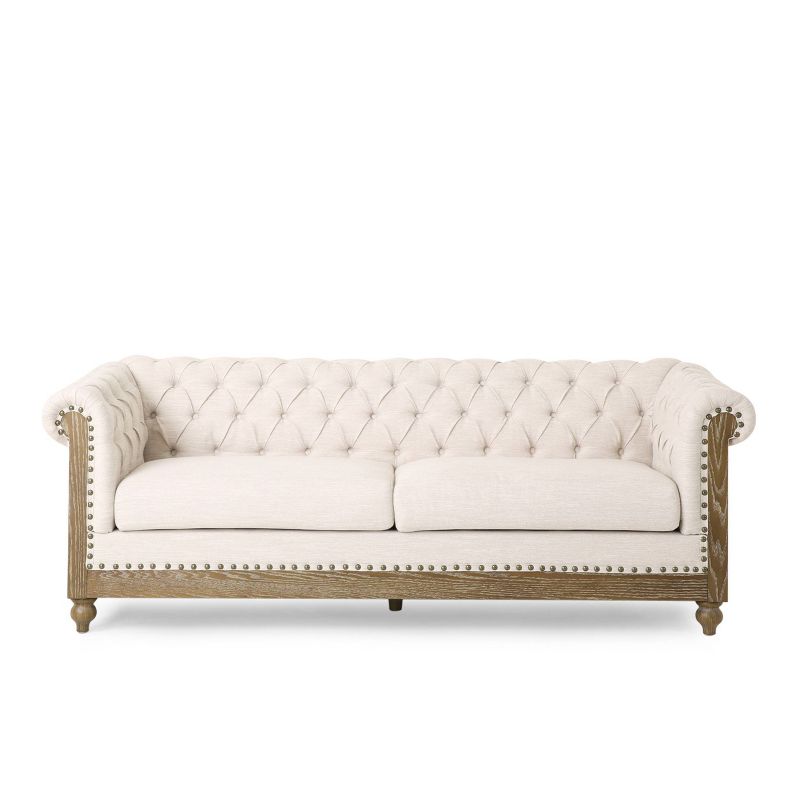 Castalia Chesterfield Tufted Fabric 3 Seater Sofa with Nailhead Trim - Christopher Knight Home, 1 of 12