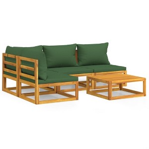vidaXL Patio Furniture 5 Piece Sectional Sofa Set - Solid Acacia Wood, Green Cushions, Modular Design, Coffee Table Included - 1 of 4