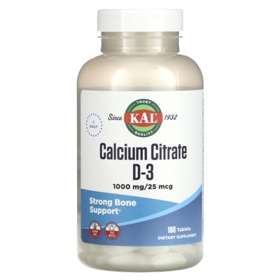 KAL Calcium Citrate D-3, 180 Tablets