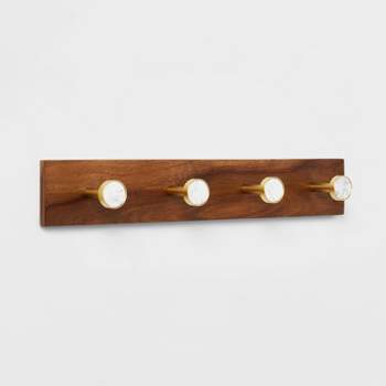 Threshold Metal and Faux Marble 5 Hooks Rail Gold On Acacia Wood