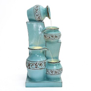LuxenHome 30" Tall Aqua Blue Outdoor Water Fountain with LED Lights, Cascading Resin Garden Fountain with Ceramic Like Glaze - 1 of 4
