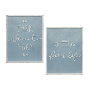 Metal Farm Life Sentiment Sign (Set of 2) – 18"H Blue & White Rustic Farmhouse Wall Decor by Melrose - 1 of 3