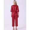 cheibear Women's Satin Silky 3/4 Sleeve Shirt with Long Pajama Pant Soft Pajama Set - 3 of 4
