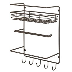 Mdesign Paper Towel Holder With Storage Basket, 5 Hooks For Kitchen ...