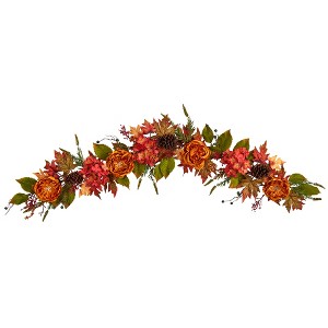 Nearly Natural 6-ft Fall Ranunculus, Hydrangea and Berries Autumn Artificial Garland - 1 of 2