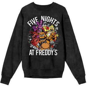 Five Nights At Freddy’s Character Burst Adult Mineral Wash Black Salt Crew Neck Long Sleeve Sweatshirt - 1 of 2