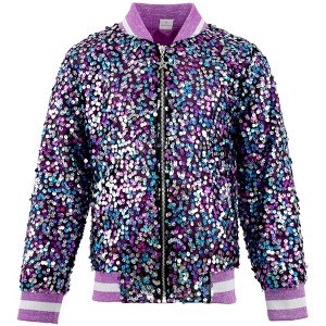 2Bunnies Girls' Amethyst Dream Sequin Bomber Jacket - 1 of 4