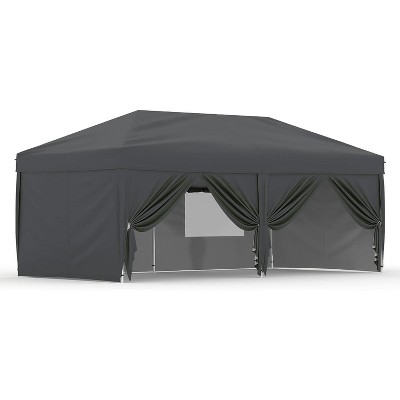 20x10 Pop Up Canopy with 6-Sidewall, Outdoor Tent with Portable Roller Bag - 3 Adjustable Height, 4 Weight Bags, 8 Stakes & 6 Guy Ropes