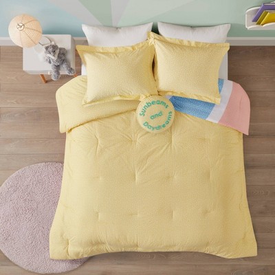 Full Yellow Rainbow Reversible Cotton Comforter Set with Pillow