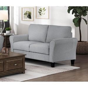 TiramisuBest Modern Dark Gray Loveseat Sofa, Textured Fabric 2-Seater Couch with Rounded Arms, Attached Cushions for Living Room, Bedroom - 1 of 4