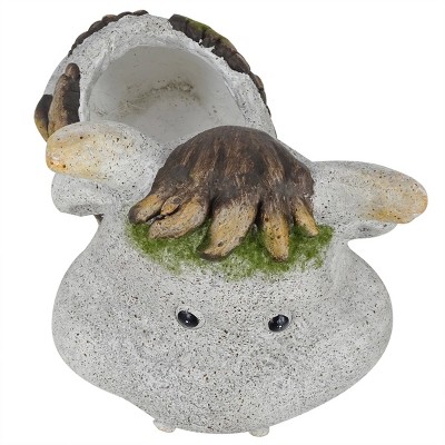 Gray Ceramic Smiling Cow Novelty Outdoor Planter with Drainage Hole