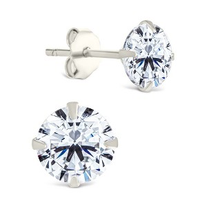 SHINE by Sterling Forever Sterling Silver Round Cut Prong Set Stud Earrings - 1 of 4