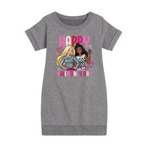 Girls' - Barbie - Happy Valentine's Day Graphic Short Sleeve Fleece Dress - 1 of 4