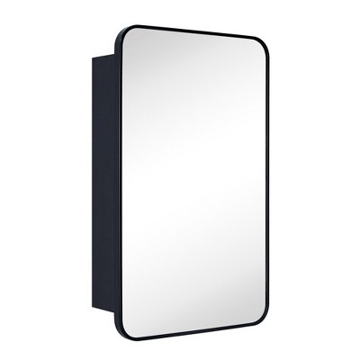 Matt Black Metal Medicine Cabinet with Mirror and Adjustable Shelves
