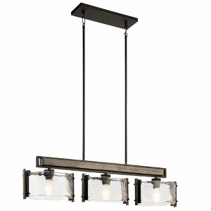 Aberdeen 9.75" 3 Light Linear Chandelier with Piastra Glass in Olde Bronze® and Distressed Antique Gray with Rust Accents - 1 of 4