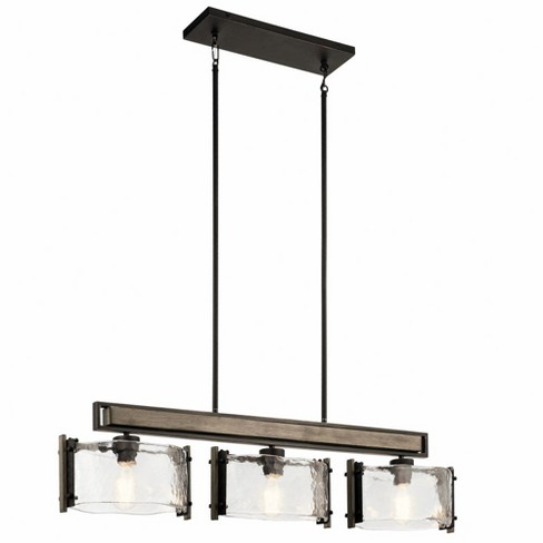 Aberdeen 9.75" 3 Light Linear Chandelier with Piastra Glass in Olde Bronze® and Distressed Antique Gray with Rust Accents - image 1 of 4