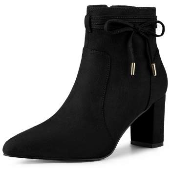Allegra K Women's Party Ruffle Pointed Toe Block Heel Ankle Boots