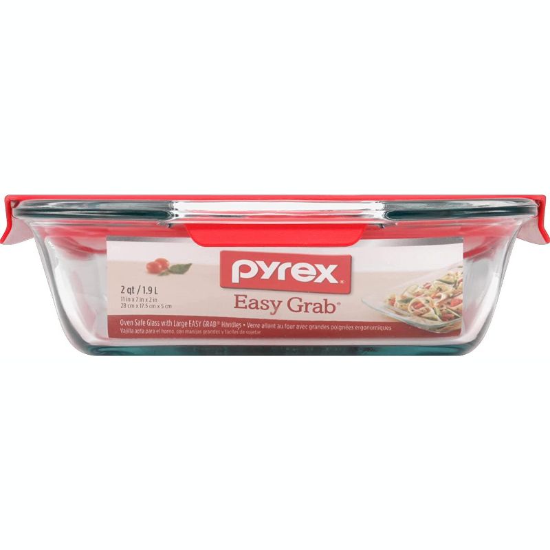 Pyrex Easy Grab Glass Oblong Baking Dish, with Red Plastic Lid 2-quart, 3 of 7